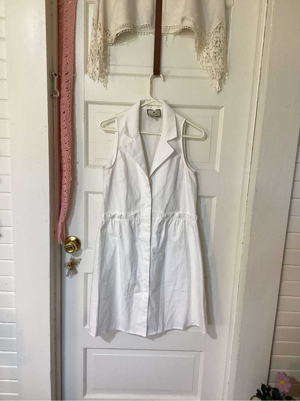 Tuckernuck White Collared Sleeveless Shirt Dress